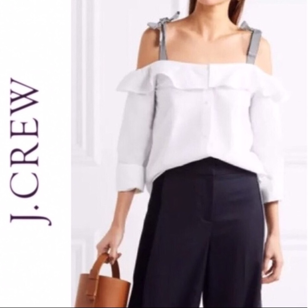 J Crew Ribbon Tie Cold Shoulder Top